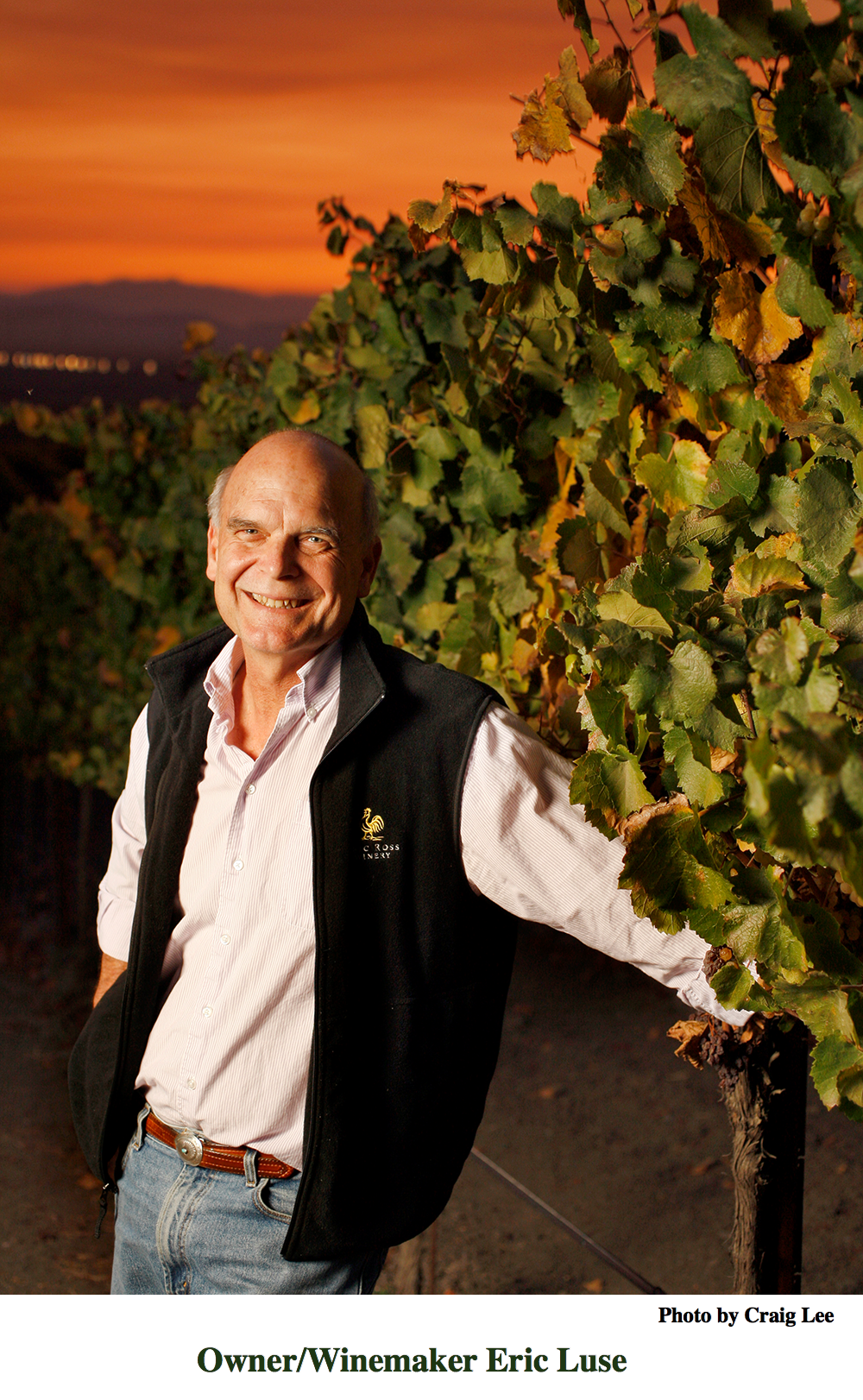Owner/Winemaker Eric Luse in the vineyard at sunset